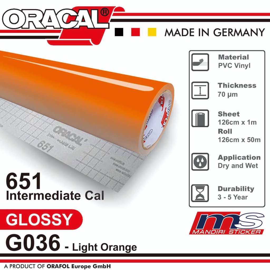 Sticker ORACAL 651 - G036 Light Orange Gloss Cutting Stiker [METERAN]