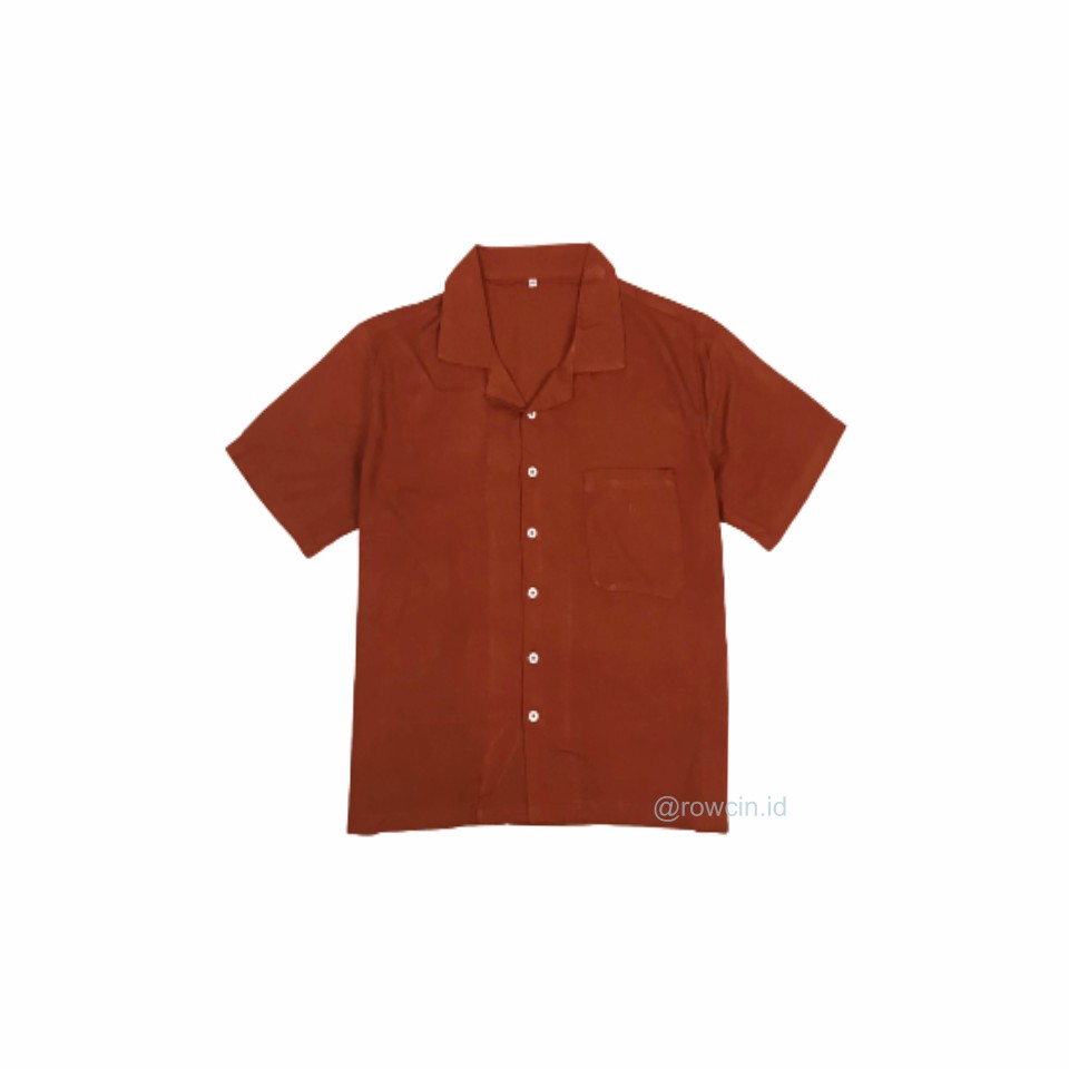 KEMEJA HAWAI POLOS UNISEX KATUN RAYON KEMEJA LENGAN PENDEK-Hawai Red Brick