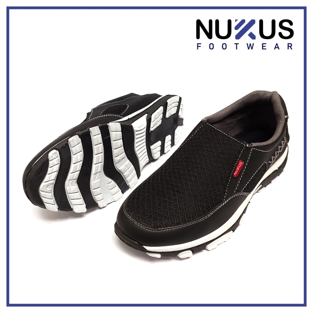 Nukus Sepatu Kets Running Slip On Hitam - NKSM 01