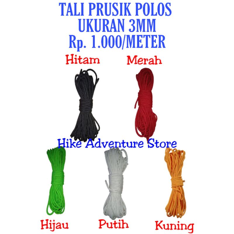 TALI PRUSIK POLOS UKURAN 3MM PER METER - TALI PARACORD TENDA CAMPING OUTDOOR