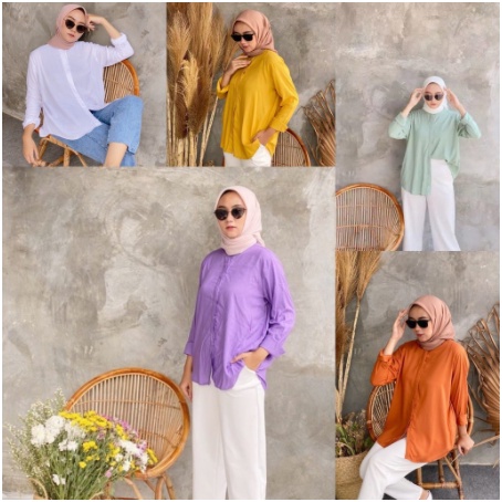 BAJU KEMEJA POLOS WANITA LENGAN PANJANG - BAJU KEMEJA CEWEK POLOS CASUAL