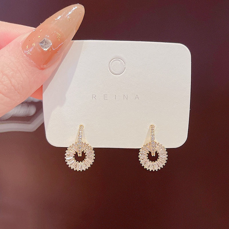 Shuling S925 Silver Needle Fashion Micro-inlaid Zircon Earrings Circle Stud Earrings Female Cute Earring Studs