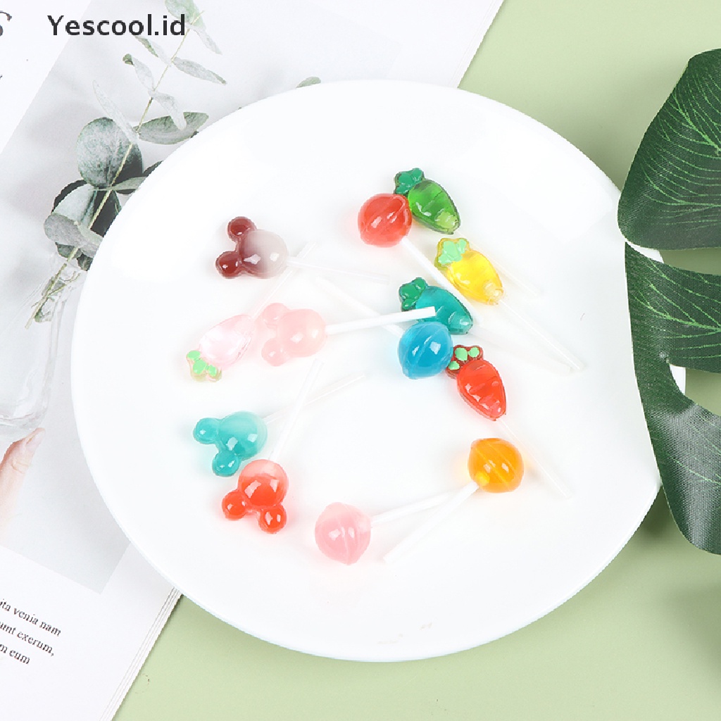 (Yescool) 5pcs / Set Mainan Lolipop Mini Bahan Resin Untuk Aksesoris Rumah Boneka