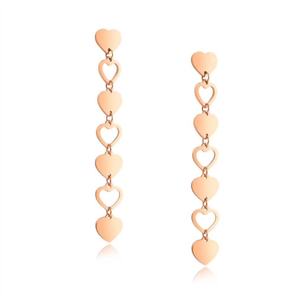 Anting Titanium Rose Gold Asli Wanita Fashion Anti Karat Murah AA024motif hati simpel juntai bawah