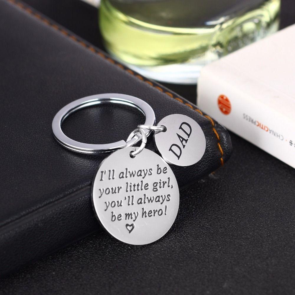 Lily Keychain you will always be my hero I'll always your little girl Trendy Stainless Steel DAD Grafir Gantungan Kunci