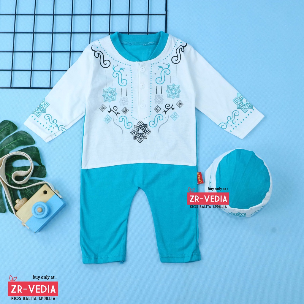 (PUTIH) Koko Jumper Naufal uk 0-12 Bulan / Romper Baju Muslim Baby Anak Laki Bayi Newborn Kiosbalitaaprillia