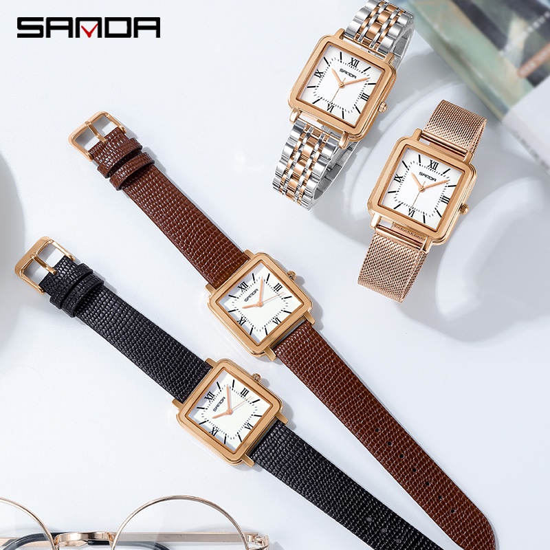 SANDA P1103 Jam Tangan Wanita Analog Tali Kulit Stainless Steel Quartz WATCHKITE WKOS