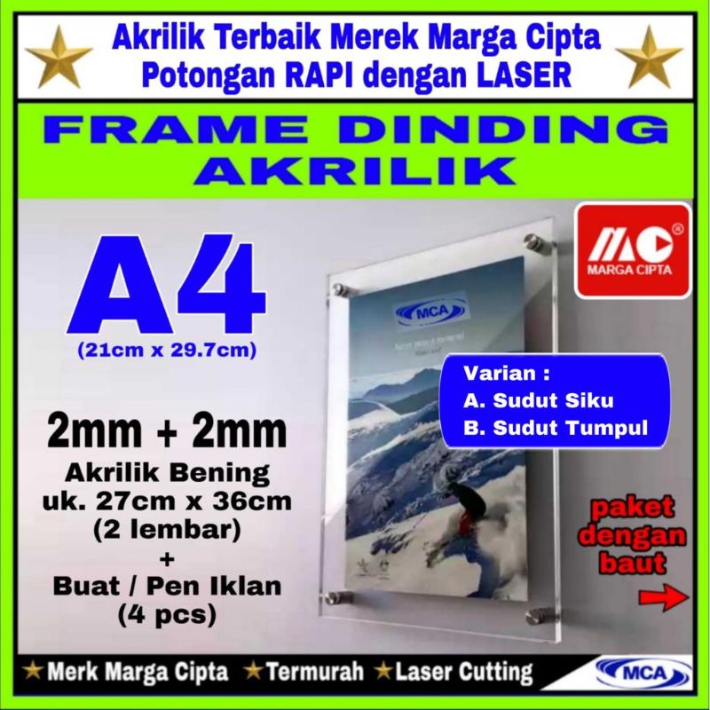 Frame Akrilik A4 / Acrylic Frame / Frame Dinding / Marga Cipta / Frame Foto / Frame Poster