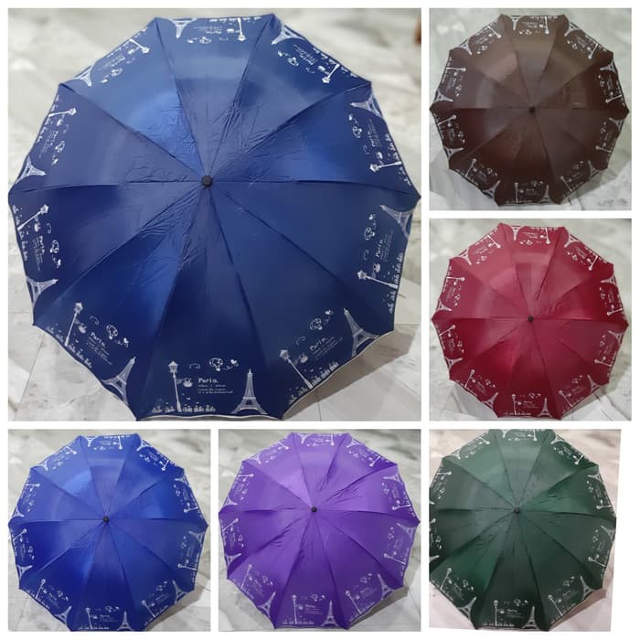 Payung Lipat 3 Super Jumbo Besar 10 Jari 10R Motif Paris Kuat Kokoh Imut Bagus Nagoya NF-404