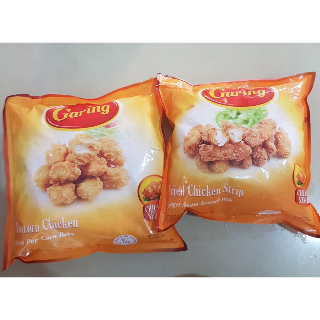 

Garing popcorn chicken dan fried chicken strip 500 Gram