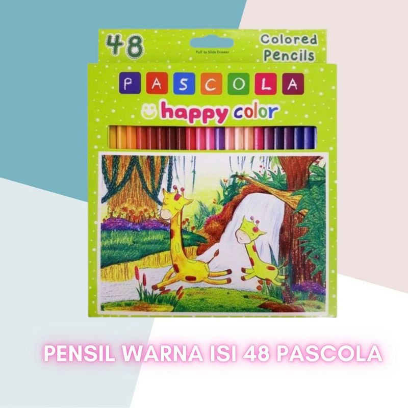 Pascola Happy Color Pencil 48/ Set ( Pensil Warna / Pewarna / Coloring ) Gratis spidol standard 12 warna