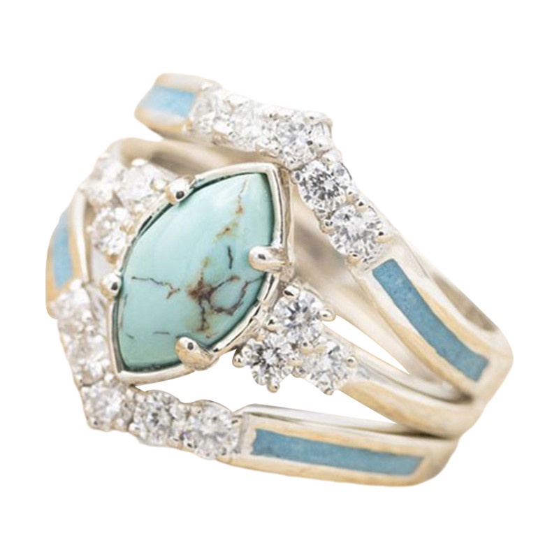 Set Cincin Berlian Turquoise Warna Emas Dan Silver Untuk Wanita