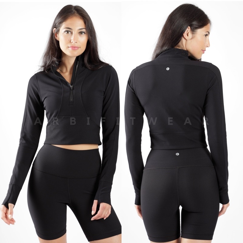 90 Degree Ribbed Jacket | Baju Kaos Atasan Olahraga Wanita Lengan Panjang Gym Fitness Yoga