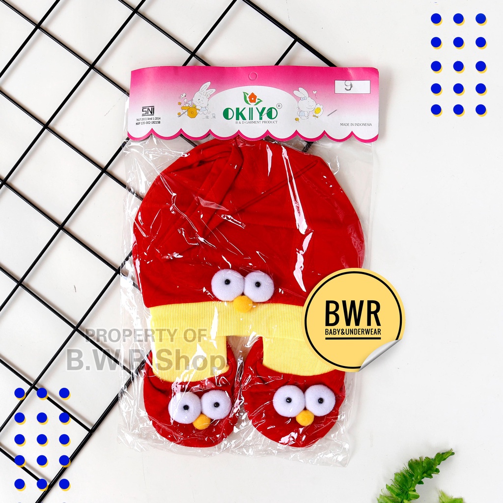 Topi Set Okiyo Mata / Topi Bayi Newborn Kuncup Karakter / Topi Set Sepatu Bayi 02 - Bwr IX