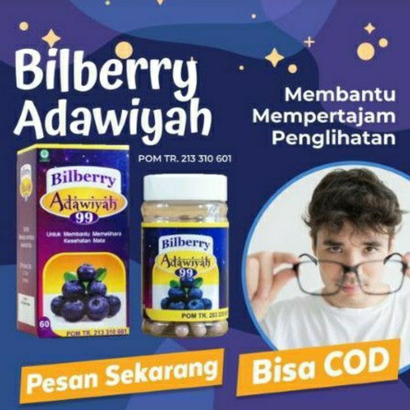 Kapsul Bilberry Adawiyah Original - Kapsul Bilberry Adawiyah Asli - Vitamin Mata Herbal - Suplemen Mata Alami - Obat Mata Katarak - Obat Mata Plus - Obat Mata Minus - Obat Mata Berlemak - Nutrisi Mata Herbal - Bilberry Adawiyah 99 Asli Original