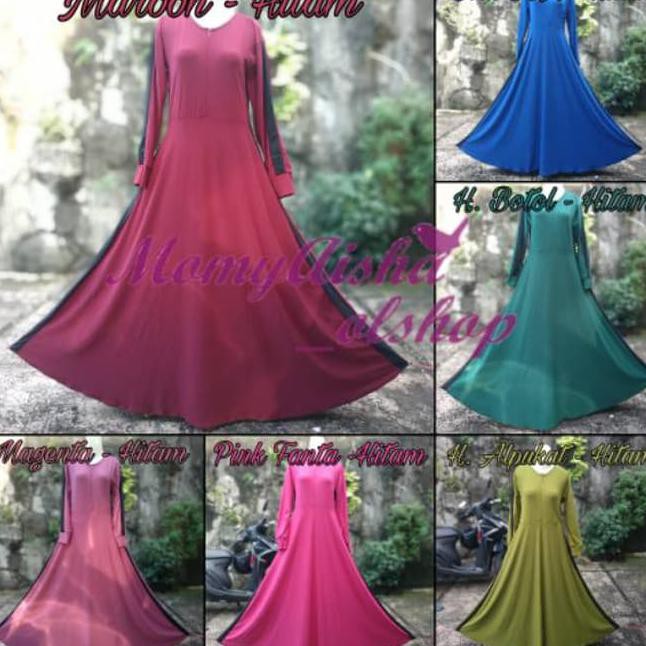 Gamis Polos Jersey Murah / Gamis Polos Jersey Sport / Fashion Wanita - Hitam margenta SPECIAL