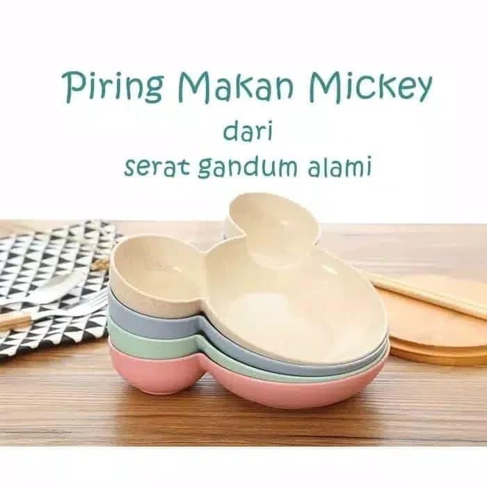 Unik Mangkok piring makanan mickey mini lucu 3 sekat BPA free piring anak