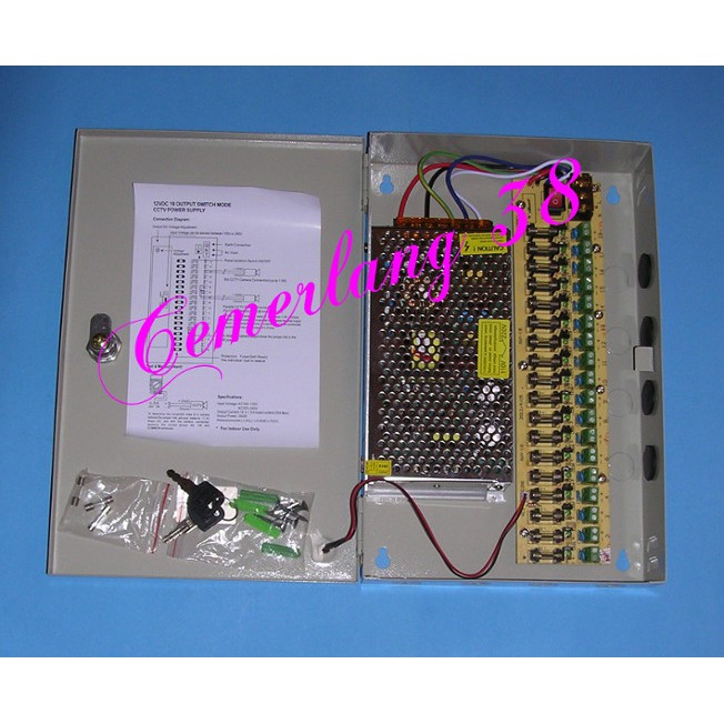 Power Supply Central CCTV 12V 20A 18 CH - Box Panel CCTV 12 V 20 A 18 Chanel