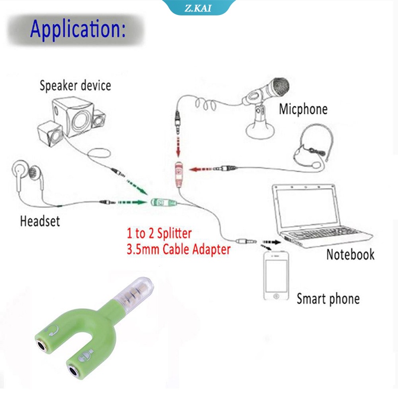 Adapter Jack Audio Stereo 3.5mm Ke Mic &amp; Headset 2 Arah Bentuk U Untuk Handphone