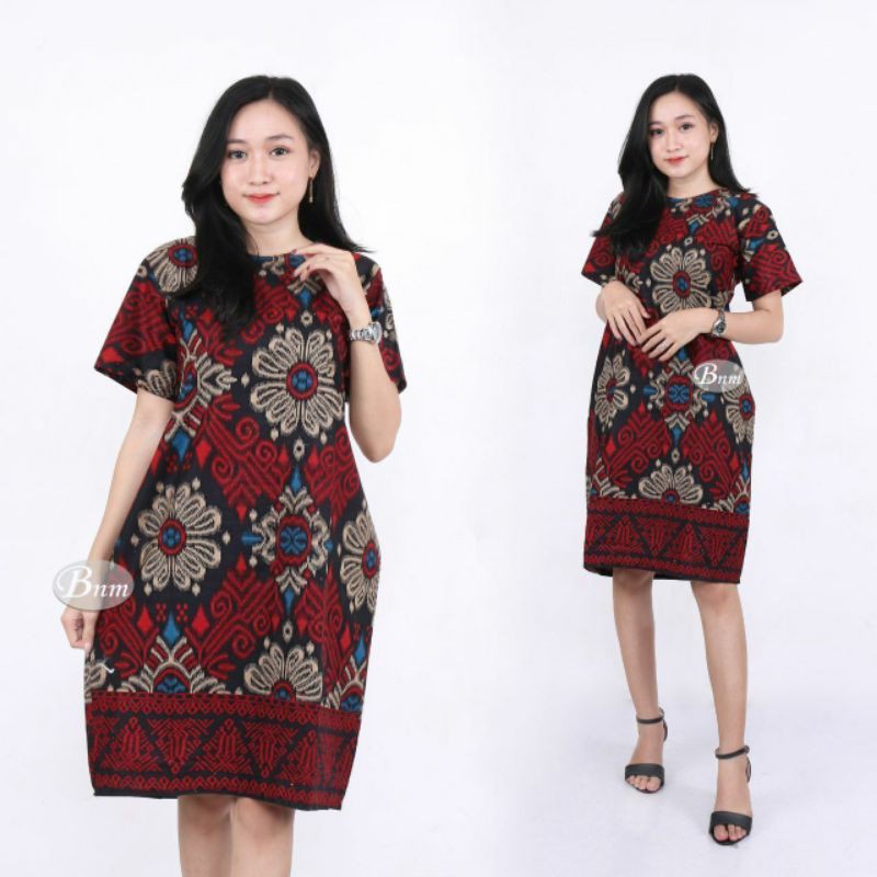 DRESS BATIK WANITA DRESS WANITA MODERN LENGAN PENDEK BAJU KANTOR WANITA KEKINIAN