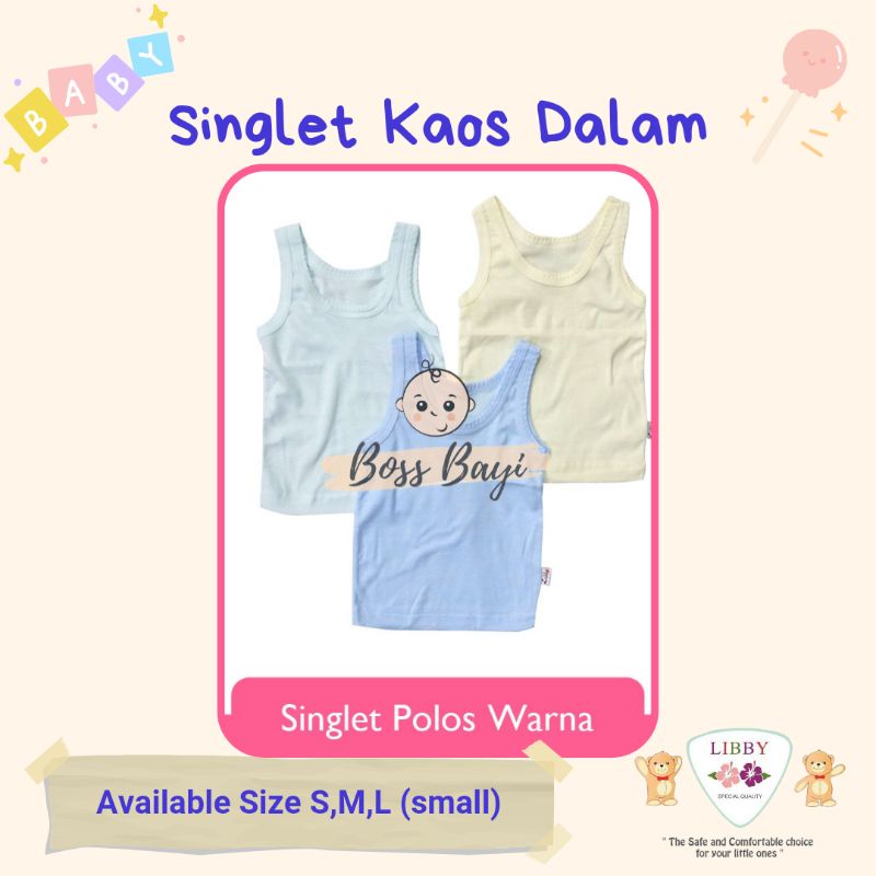 LIBBY - Singlet Kaos Dalam Putih / Warna Polos set 3pcs size SML Kecil