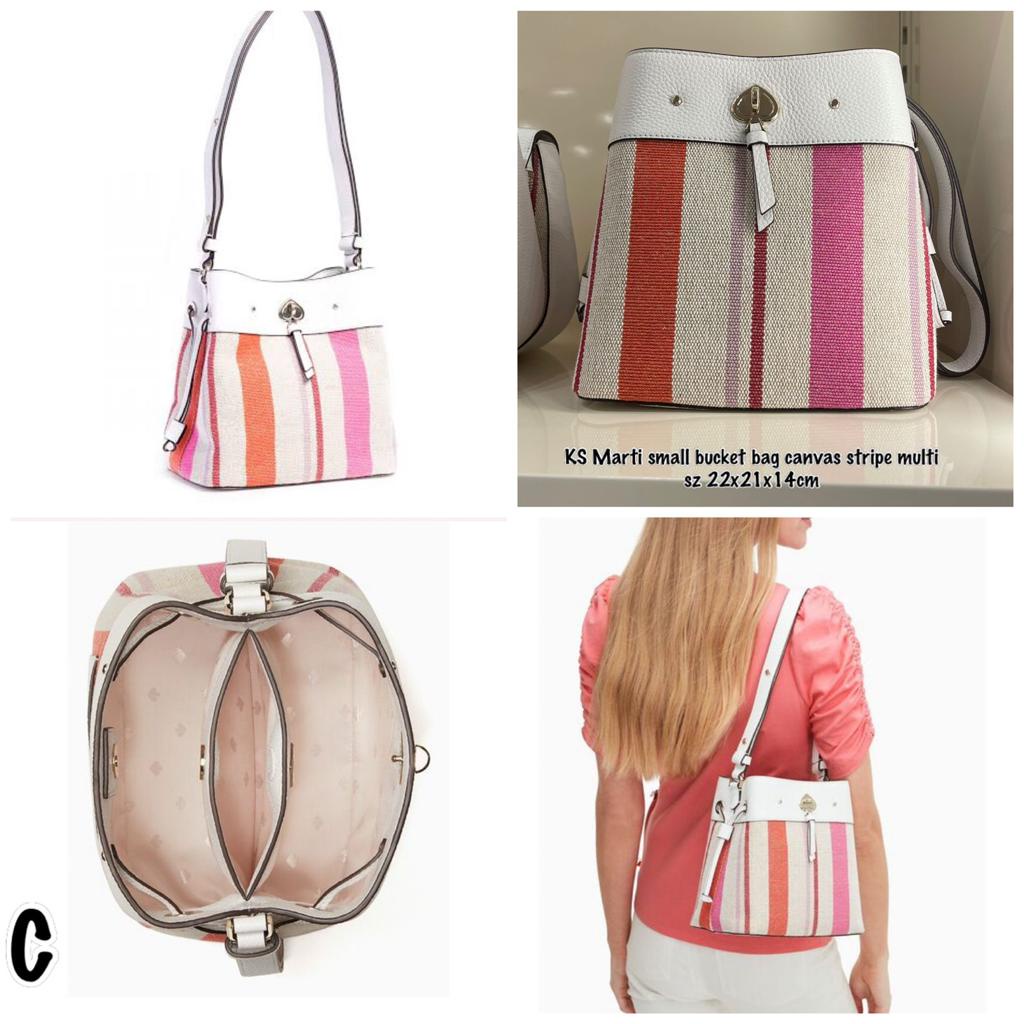 Kate Spade Marti Small Bucket Bag Canvas Stripe Multi Authentic