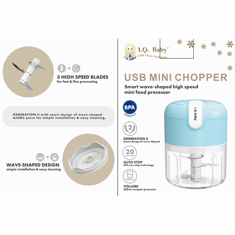 I.Q. Baby Blender Mini Portable Food Processor MPASI USB Chopper Bumbu Makanan Multifungsi