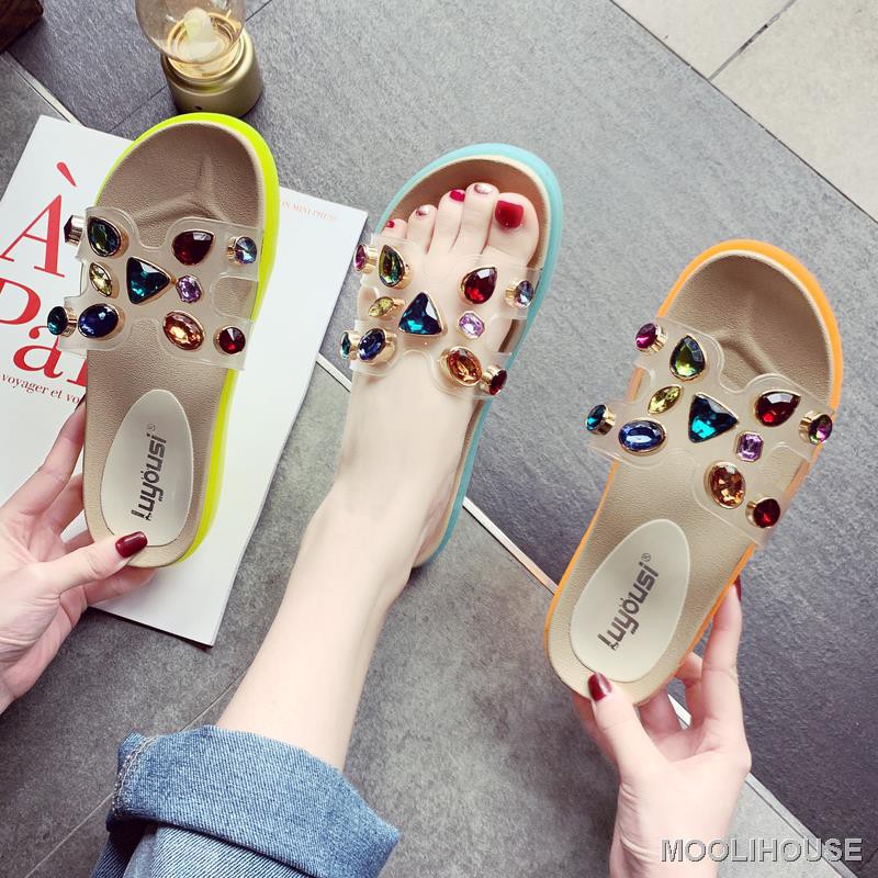  Sandal  Selop Flat Open Toe Bahan Jelly Transparan  Untuk 