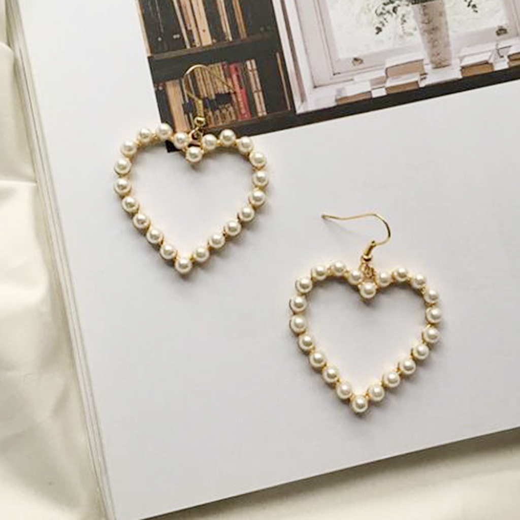 Hu Hu Hu Hu Hu Alat Bantu Pasang Kacamata♡ 1 Pasang Anting Kait Gantung Bentuk Hati Hollow Out Hias Mutiara Imitasi Untuk Wanita