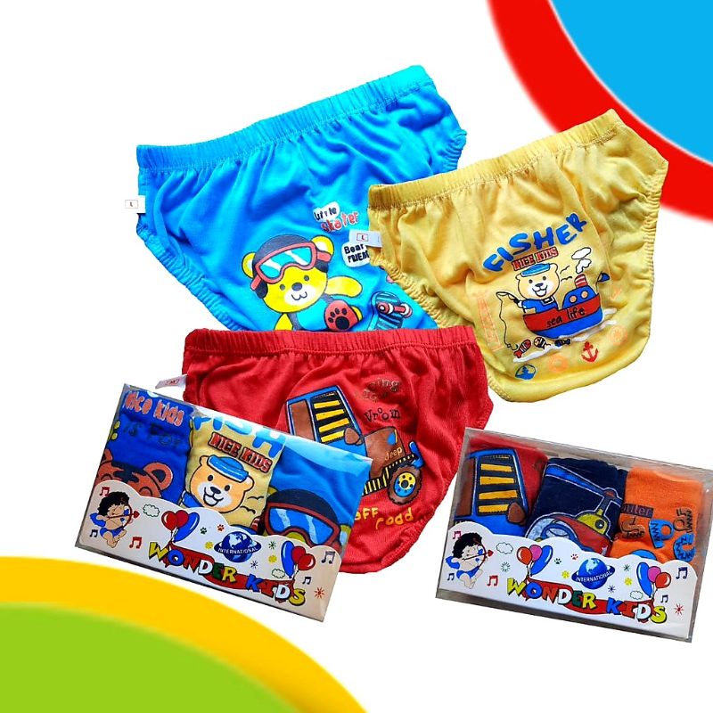 CD Anak Laki -laki WONDER KIDS Putih/ Warna - Isi 3 Pcs / Pac  Size S,M,L,XL