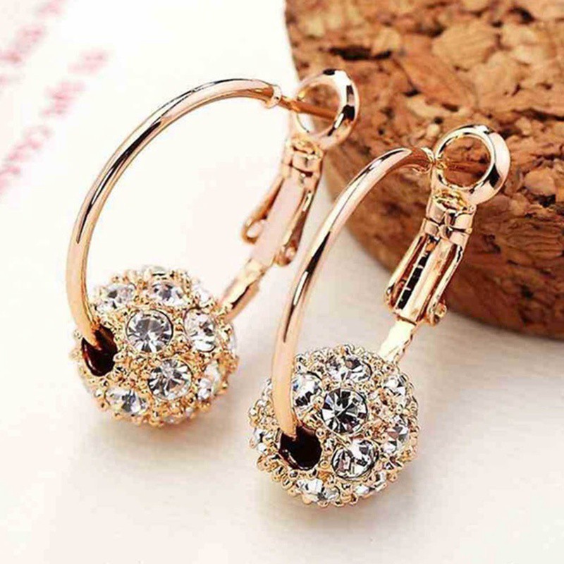 Anting Kait alloy Bentuk Bola Aksen Berlian Imitasi untuk Perhiasan Wanita