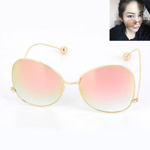 LRC Kaca Mata Fashion Metal Round Shape Decorated Simple Sunglasses