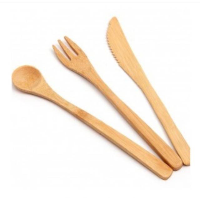 Grab Medan Japanese Style Bamboo Set Perlengkapan Makan Sendok Garpu Pisau Sumpit Sedotan KNIFE