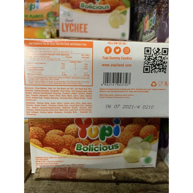 Yupi BOLICIOUS LYCHEE LECI 1 box isi 24 Pcs