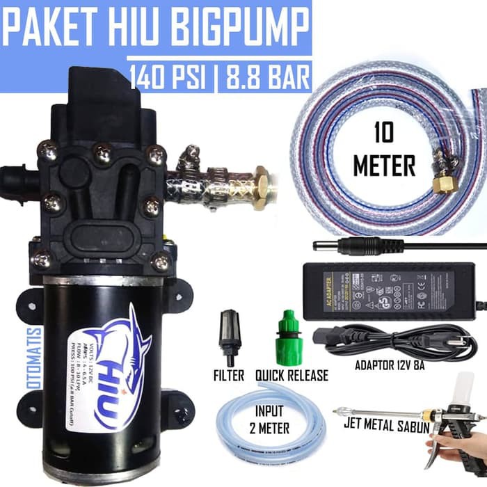 Hiu Bigpump 140PSI Paket Selang Serat Dengan Adaptor 8A Murni