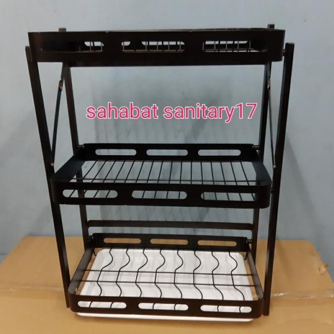 Rak Piring Dapur 3 Tingkat Gantung Lipat Stainless Hitam Vinvinbila