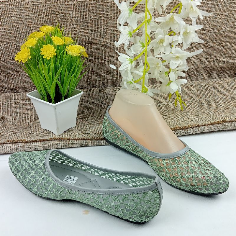 Flat Shoes Wanita Upper Brukat JEA 75, Sepatu Wanita