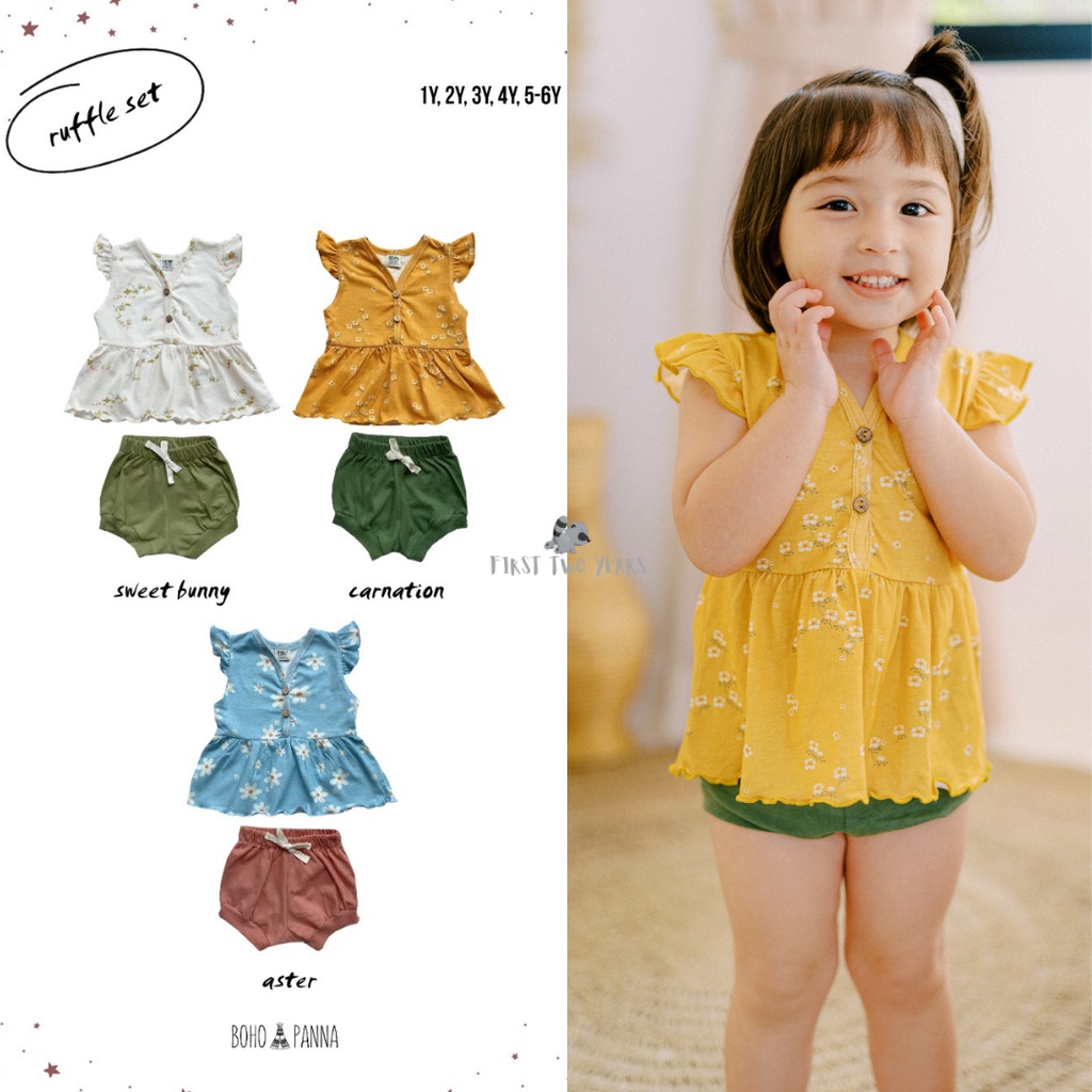 Bohopanna Pannadaily - Panna Set Kids Girl Print Ruffle Set / Setelan Anak Perempuan