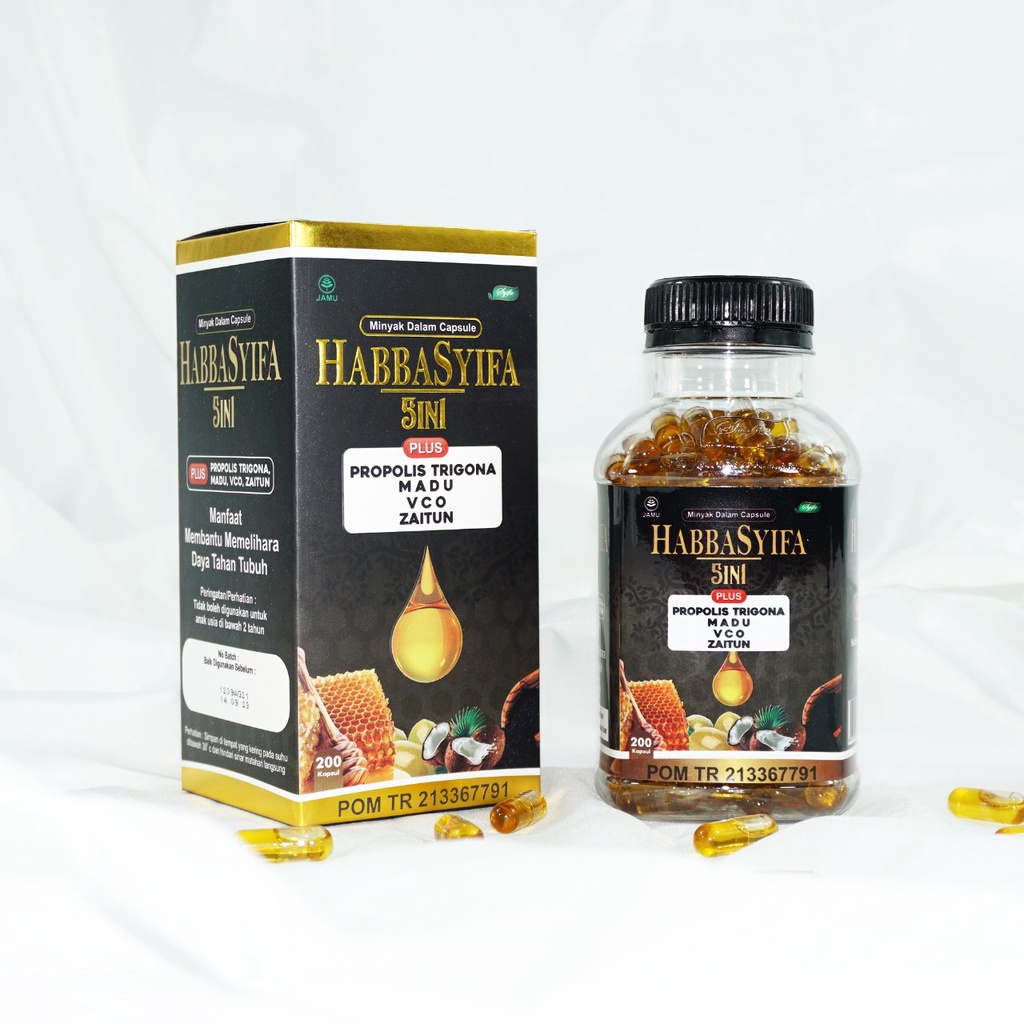 HABBATUSAUDA HABBASYIFA 5 IN 200 KAPSUL PLUS PROPOLIS TRIGONA MADU VCO ZAITUN HABBASYI JINTEN HITAM