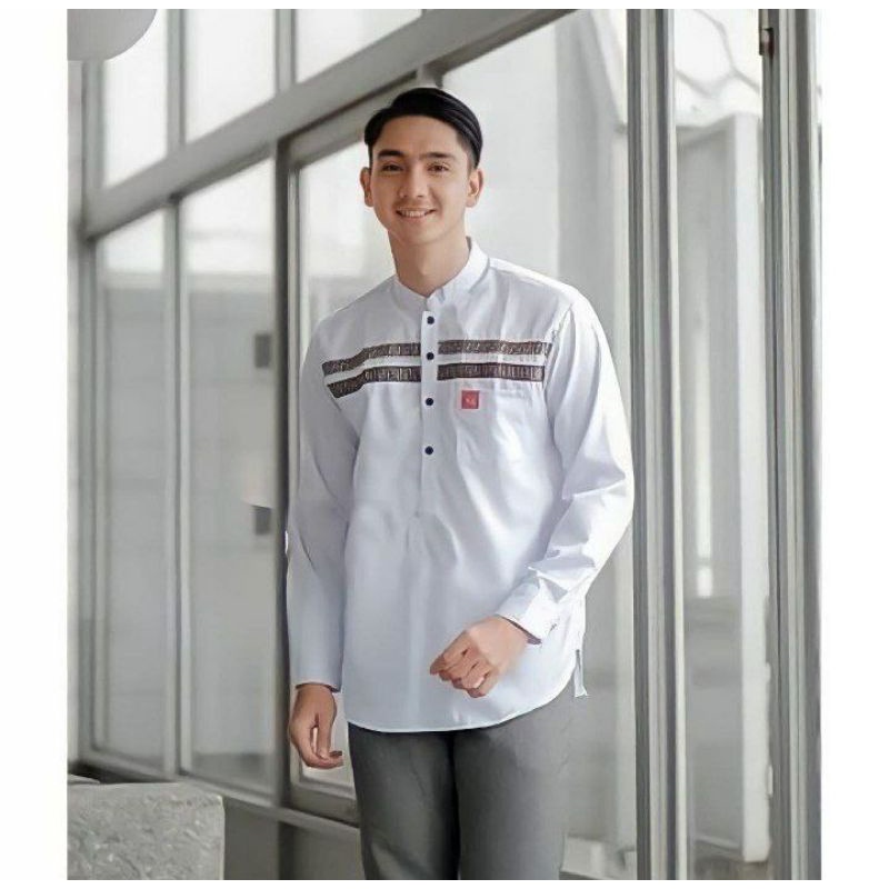 Baju Koko Pria Lengan Panjang FF Polos Toyobo Premium Baju Muslim Pria Koko-Panjang Putih