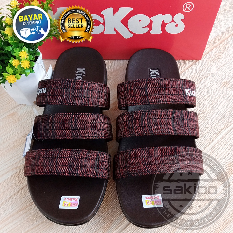 PROMO 6.6 SHOPEE MALL GREAT SALE MURAH LEBAY !! SANDAL PRIA DEWASA KICKERS SLOP BISBAN LURUS MARUN / SAKIPO