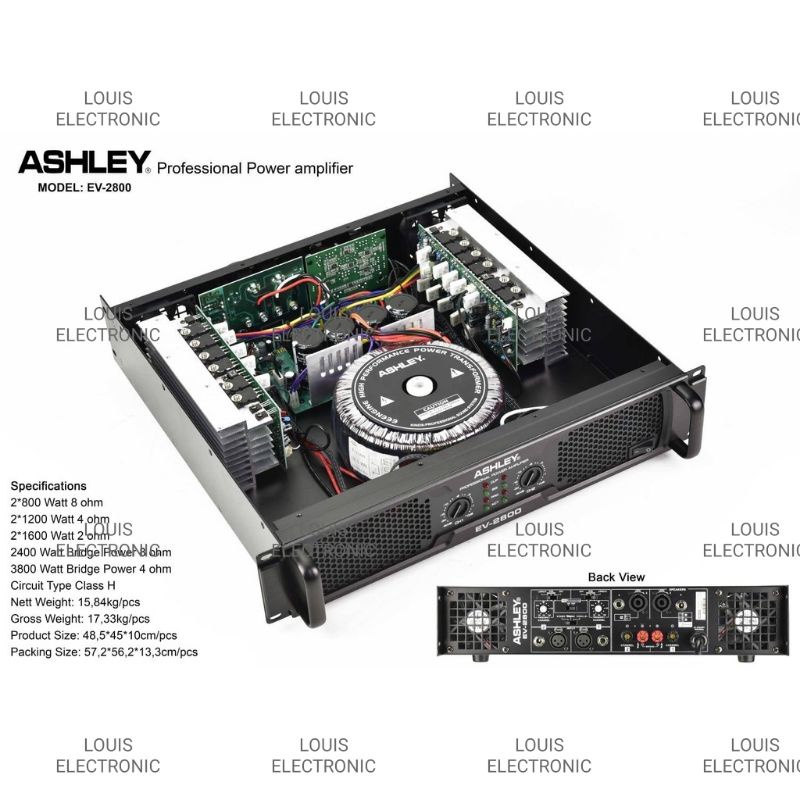 Power Amplifier ASHLEY EV2800 EV 2800 4 Channel ORIGINAL