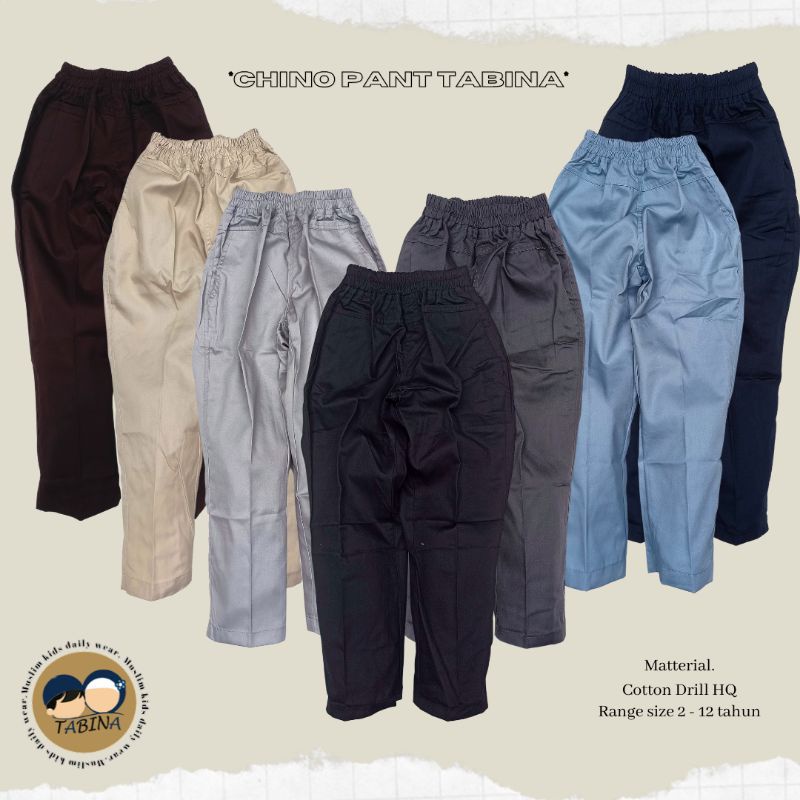 Celana Panjang Model Chino Anak Tabina Bahan Katun Drill usia 1 tahun - 16 tahun Remaja