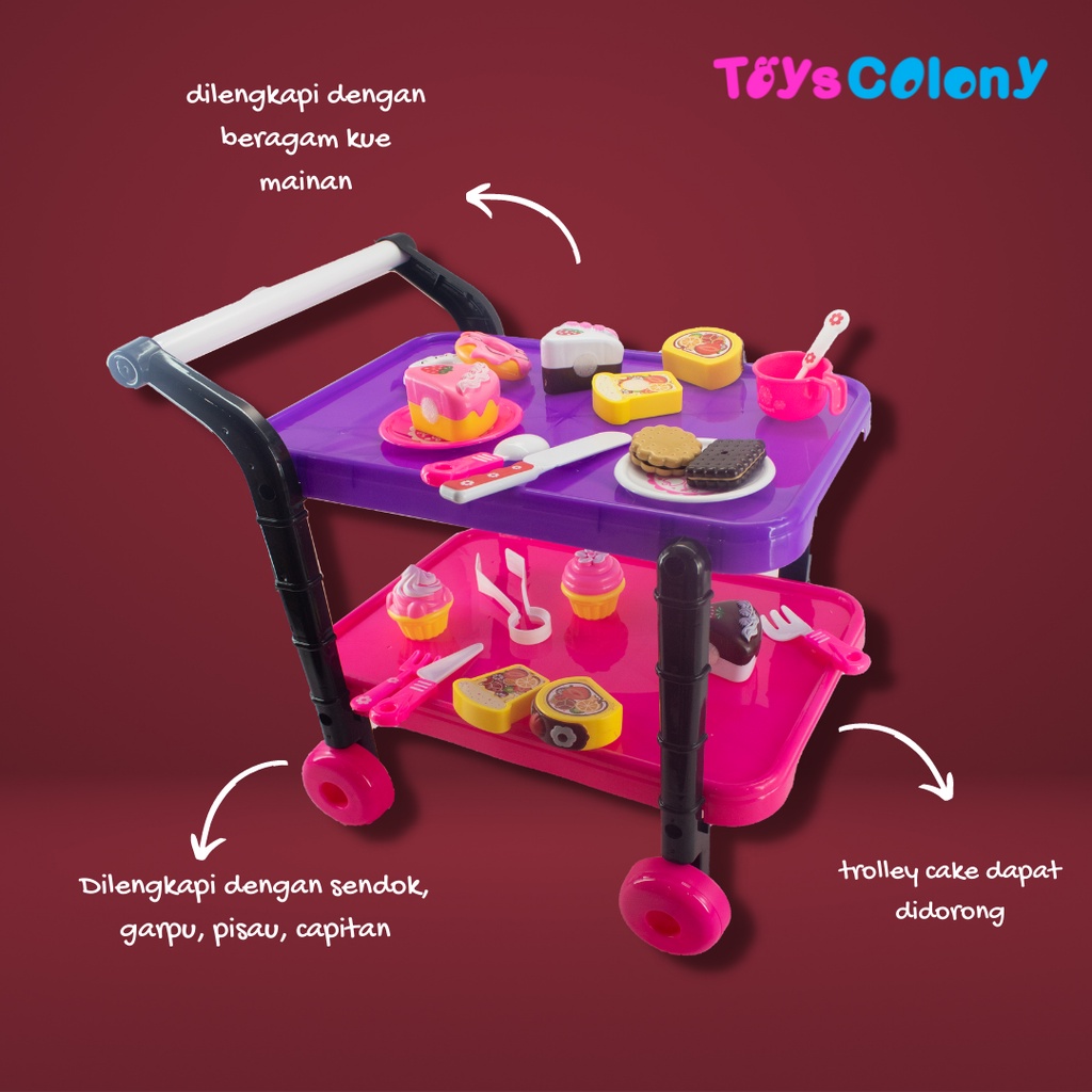 MAINAN ANAK TROLLEY CAKE DENGAN KUE LENGKAP TROLLEY BISA DI DORONG