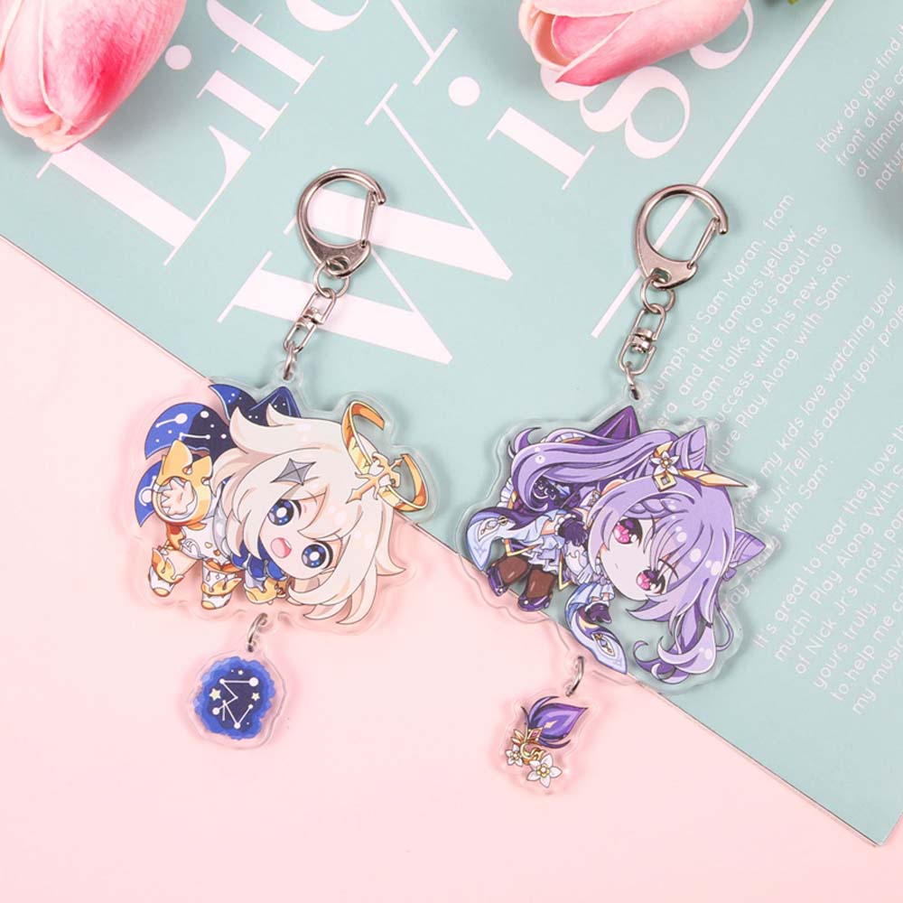 LANFY Cartoon Genshin Impact Creative Key Rings Keychain keqing Klee Hung Bag Pendant Diluc Venti Key Ring Holder