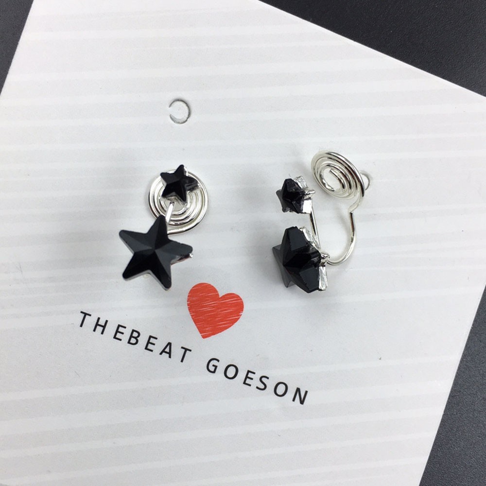 Anting Klip Tanpa Tindik Desain Bintang Kristal Warna Hitam Untuk Wanita
