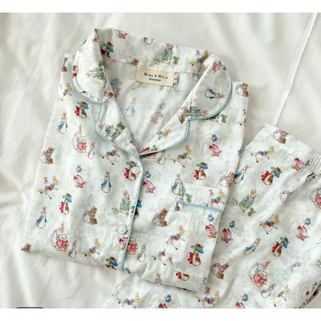 PO Mimi & Milo Peter Rabbit Silk Pajamas kids & women piyama baju tidur sutera lucu kelinci
