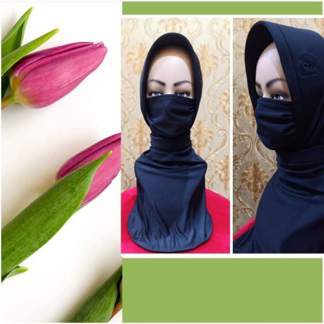 Jilbab kowad hitam plus masker