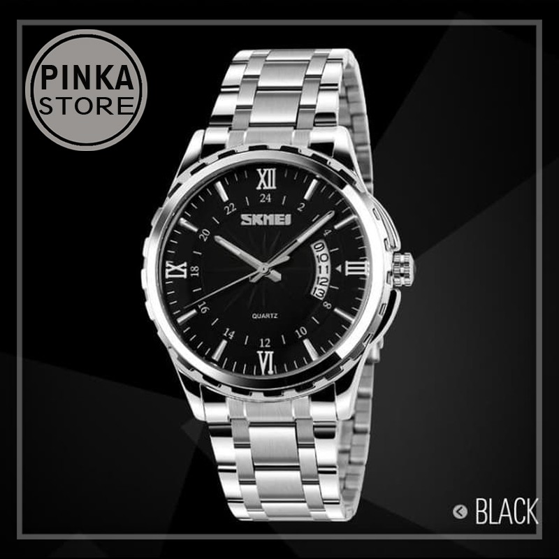 Jam Tangan Pria Rantai SS Elegant mewah [ASTA] Silver-Hitam