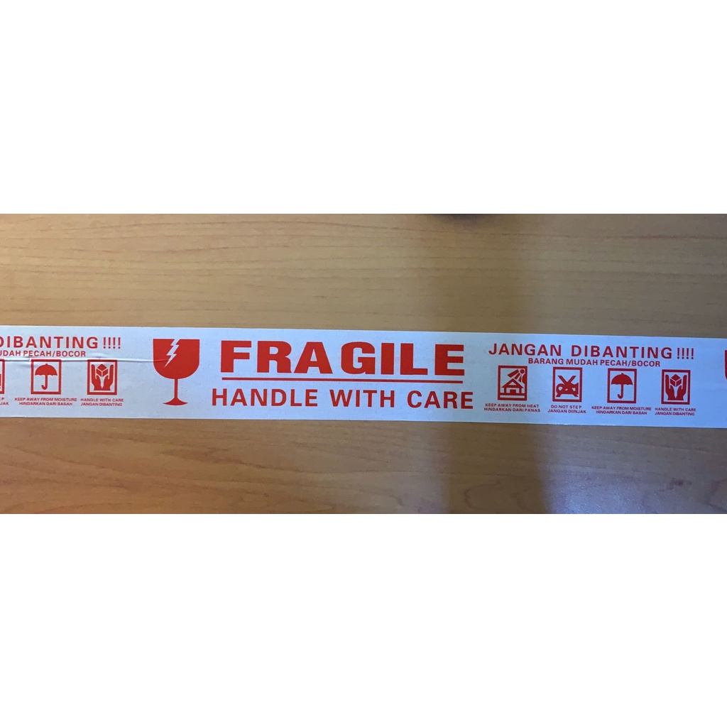 Lakban Fragile Handle With Care Merah / Putih 45 mm X 60 Yard / 72 Yard